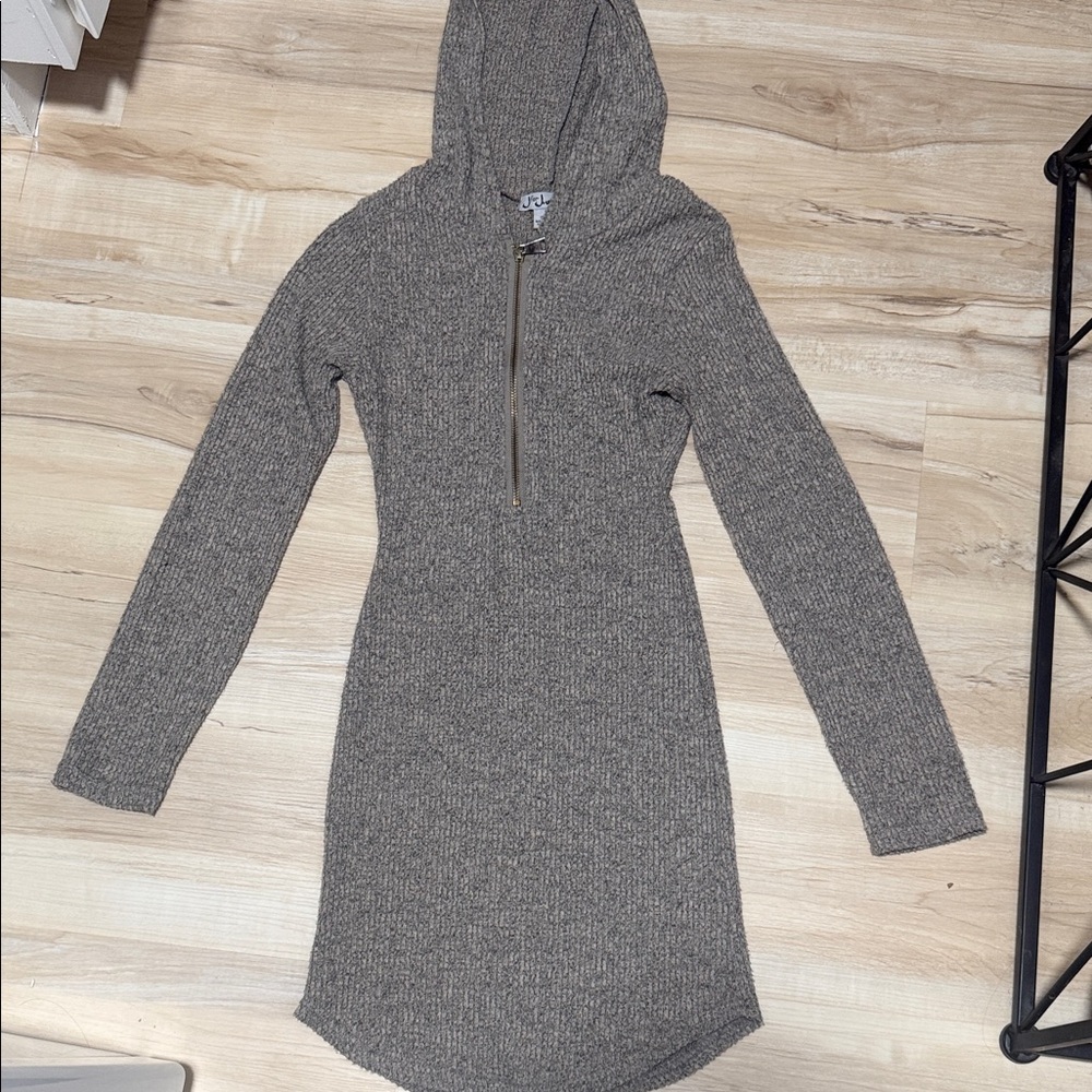 Gray Hooded Sweater Dress